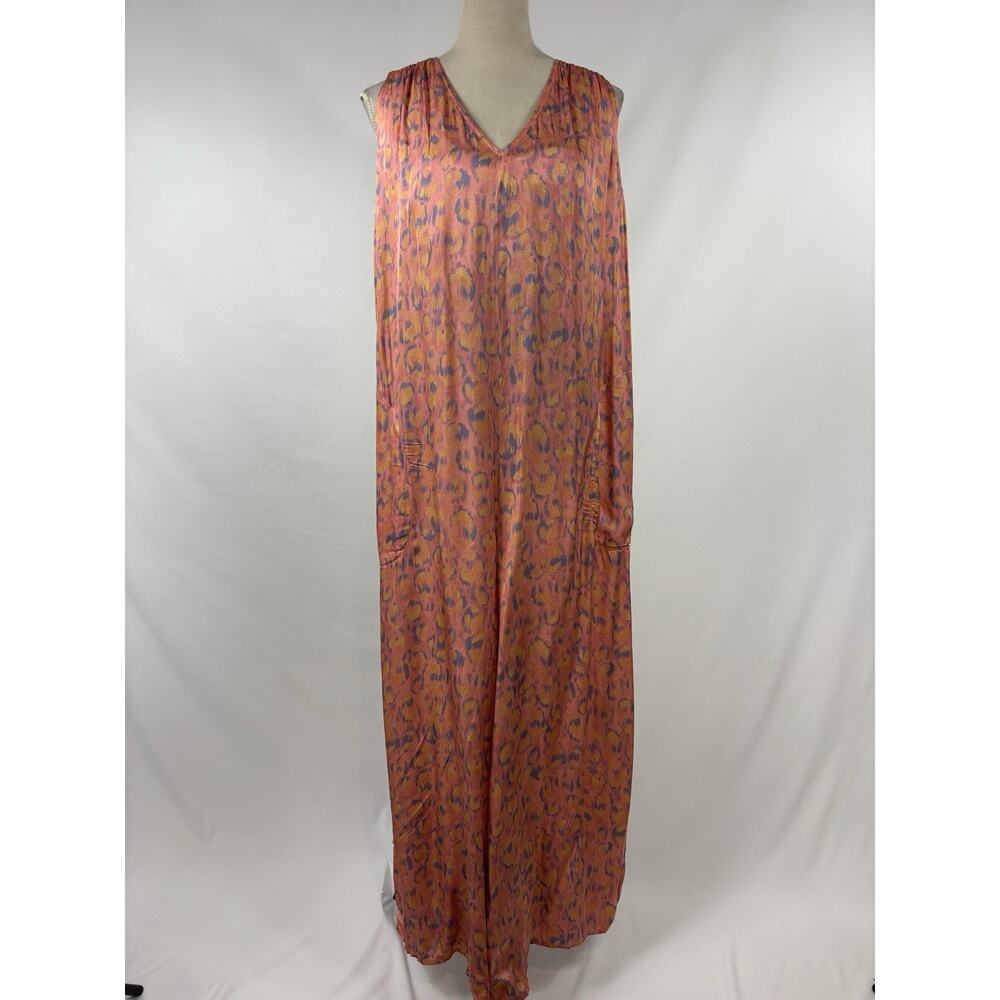 By Anthropologie Jumpsuit Pink Peach Print Size Large Cut Out Sleeveless Pockets